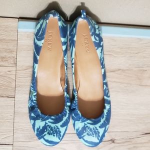 J. Crew Factory Palm Tree Blue Ballet Flats Size 9